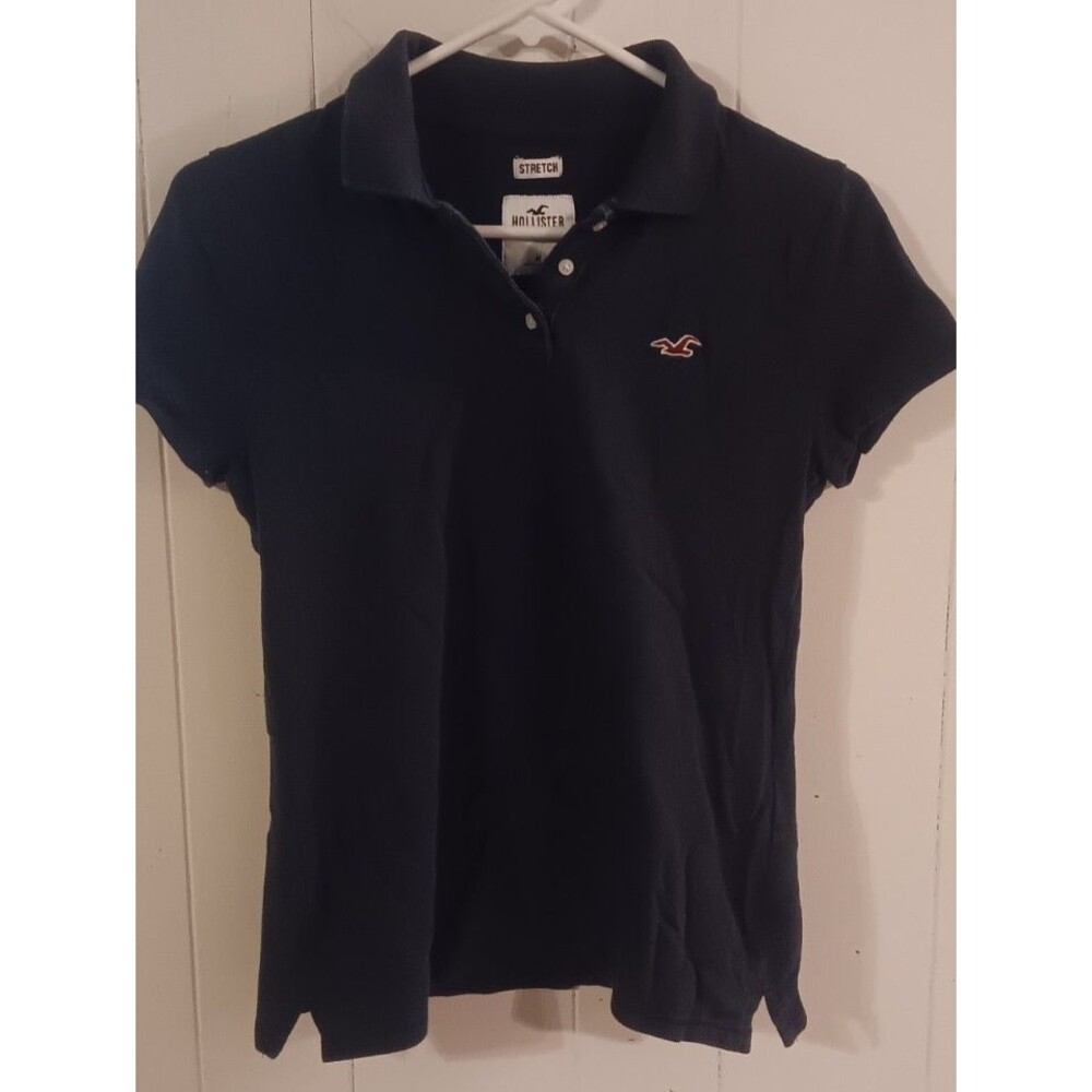 Hollister Y2K Three Button Stretch Polo Short Sleeve Shirt Navy Preppy Logo M